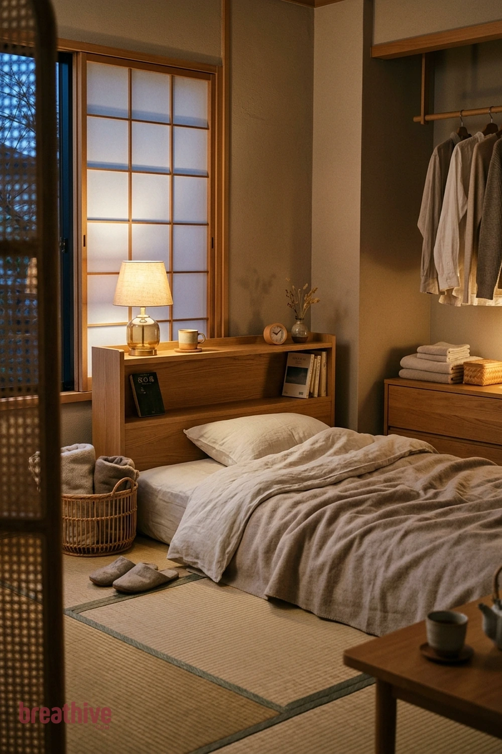 Add Warm Wood Near the Sleeping Zone in a japanese bedroom