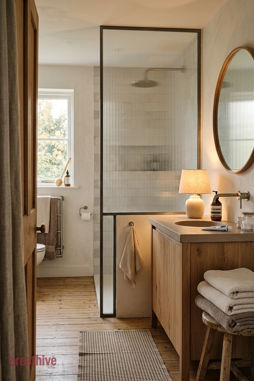 Use Ribbed Glass for Privacy and Light in a thoughtful bathroom