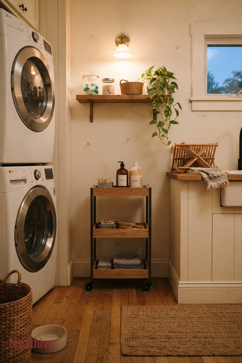 Add a Narrow Rolling Cart Beside the Washer in a thoughtful laundry room
