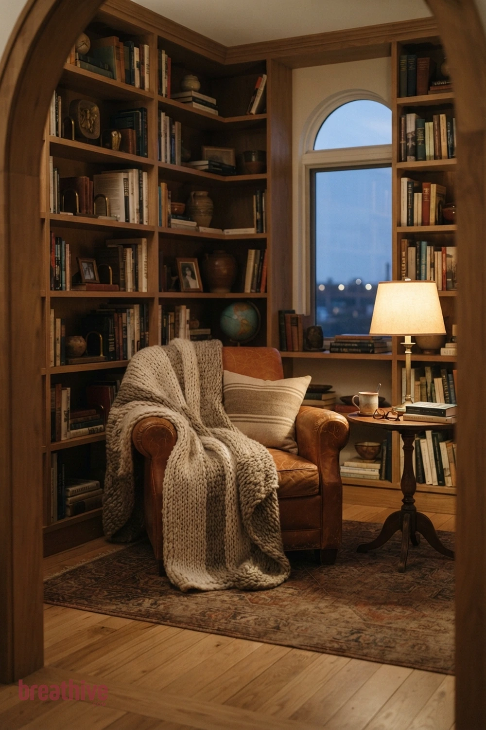 Add a Blanket With Breathable Texture in a thoughtful home library