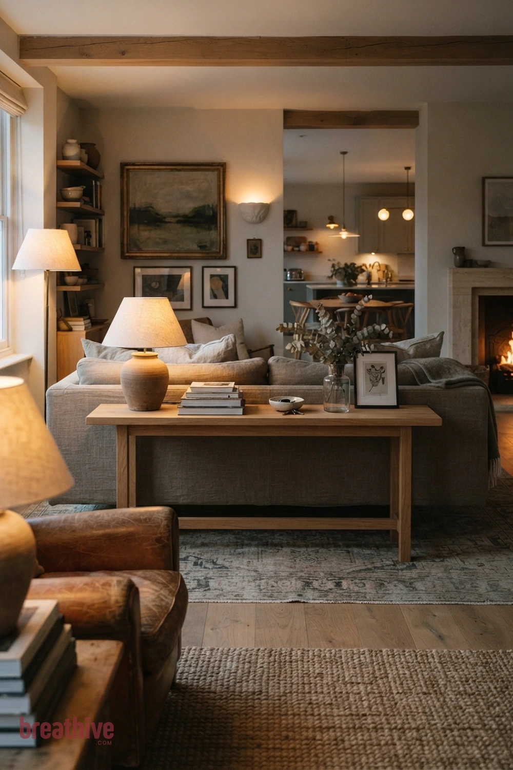 Use a Console Behind a Floating Sofa in a thoughtful living room