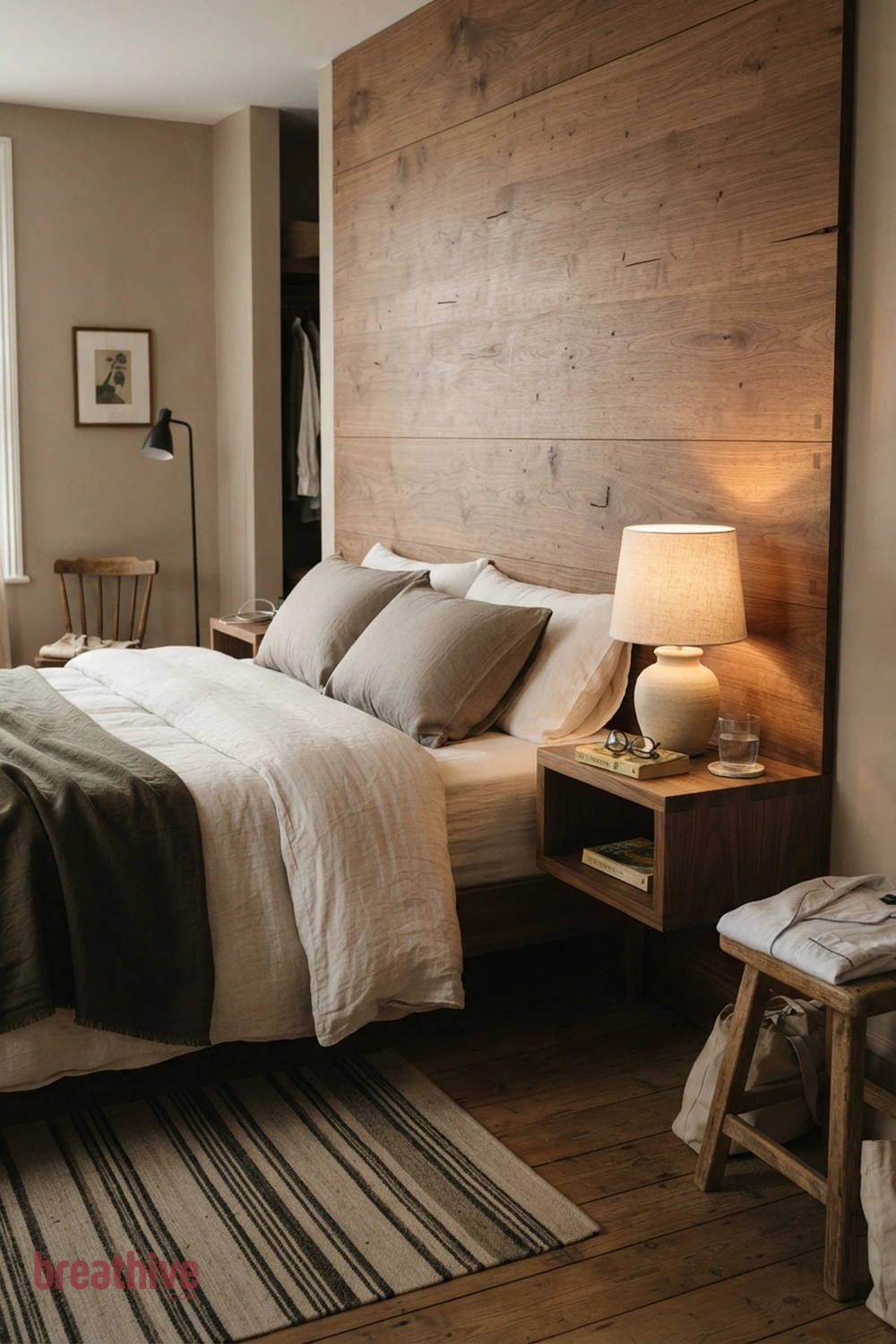 Add Warm Wood Near the Sleeping Zone in a thoughtful bedroom