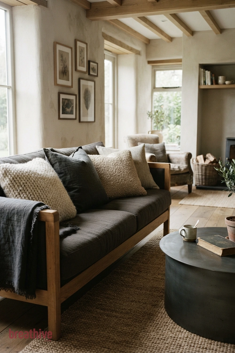 Layer Pillows by Texture Rather Than Pattern Alone in a modern farmhouse living room