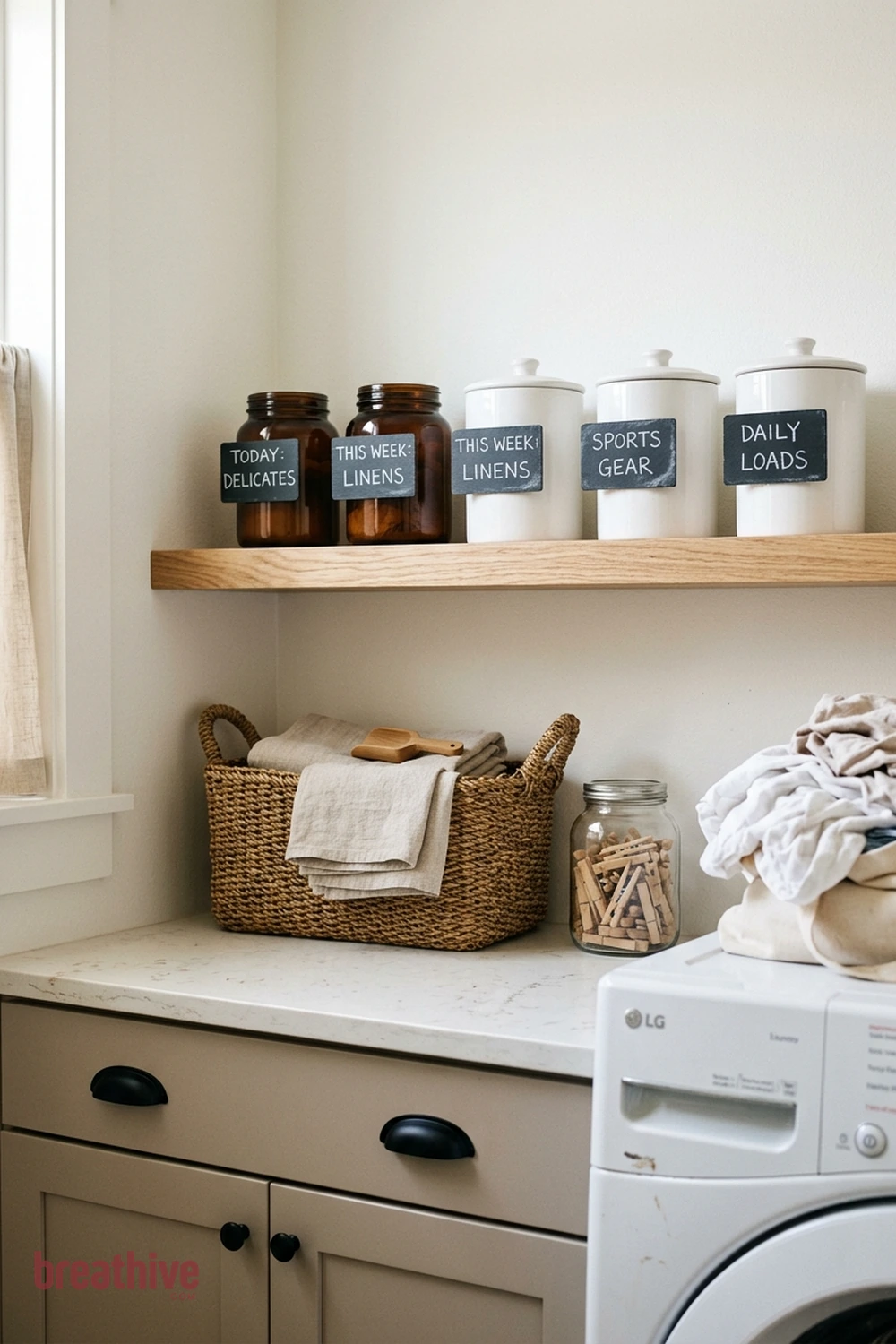 Use Labels That Can Change With Routines in a thoughtful laundry room