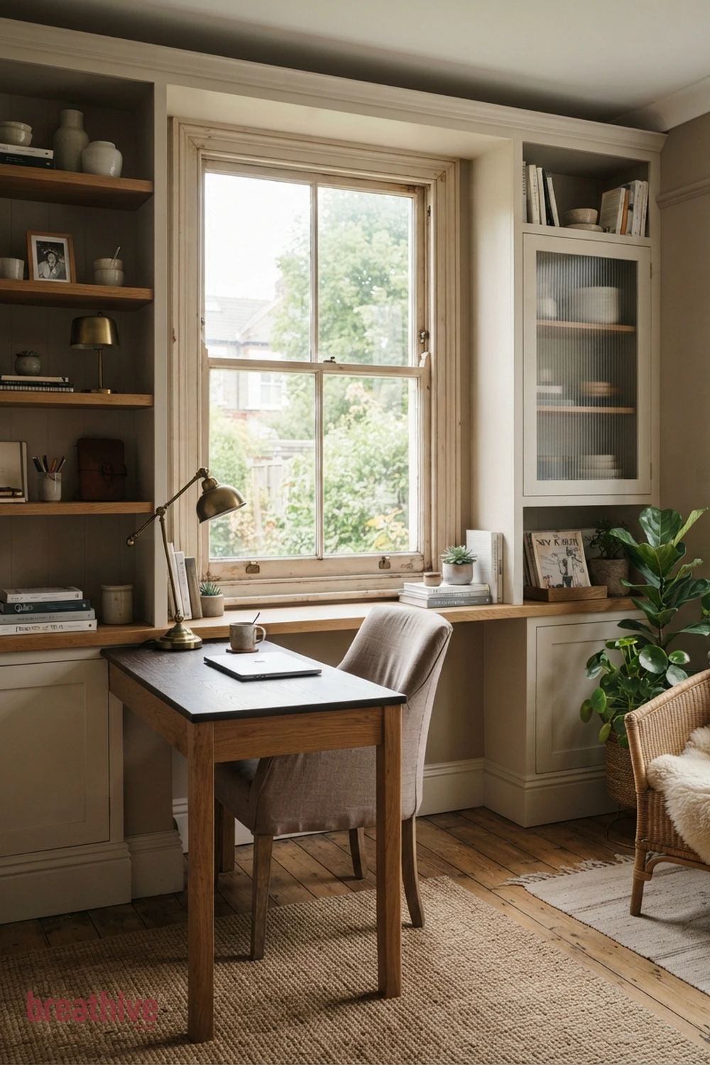 Use Built-Ins Around a Window in a thoughtful home office