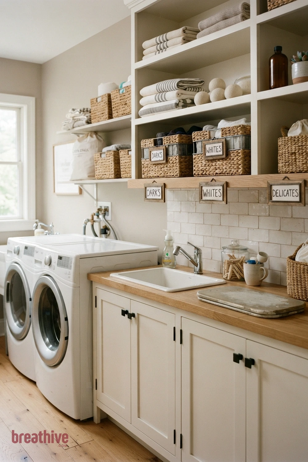 Use Labels That Can Change With Routines in a thoughtful laundry room