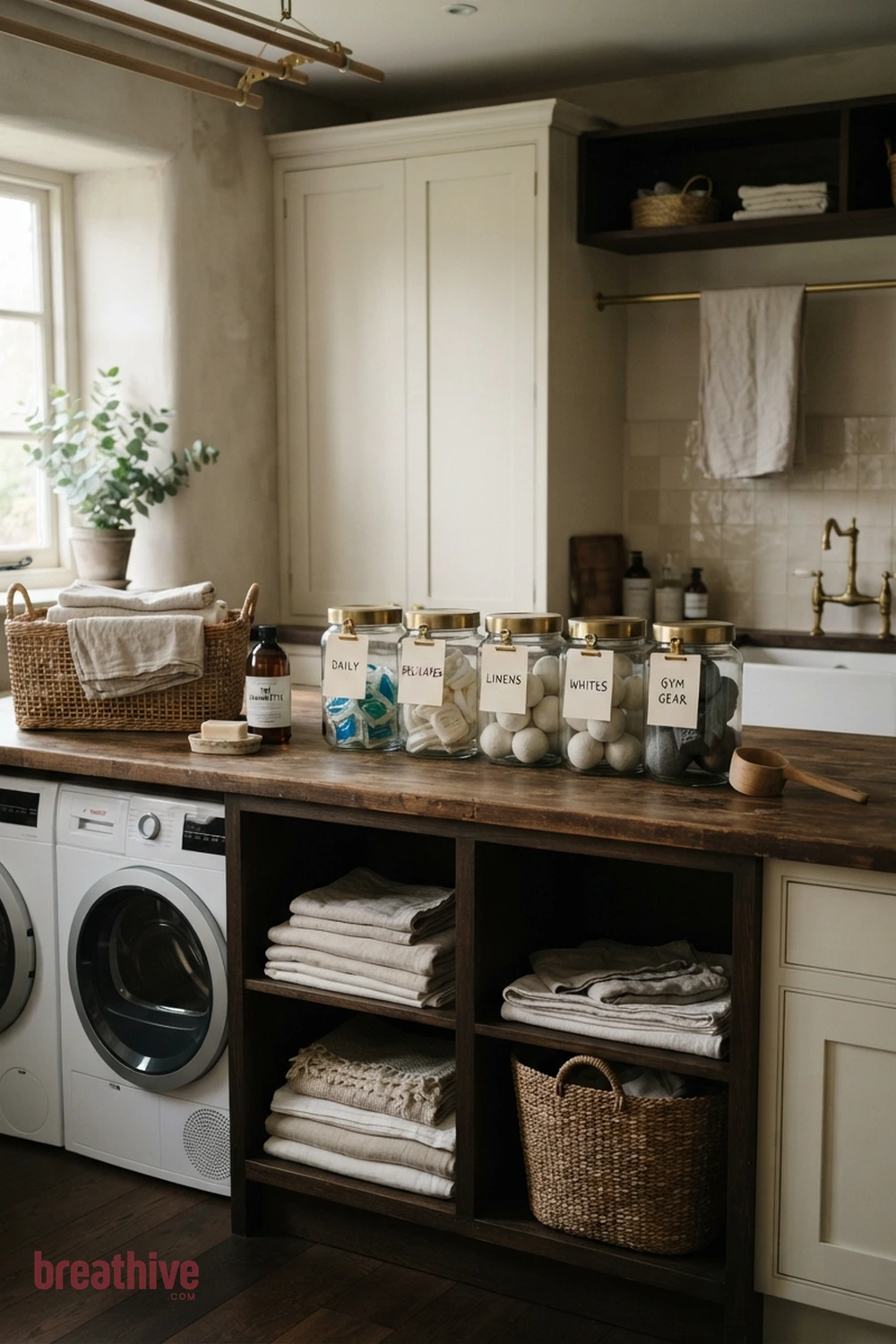 Use Labels That Can Change With Routines in a luxury laundry room