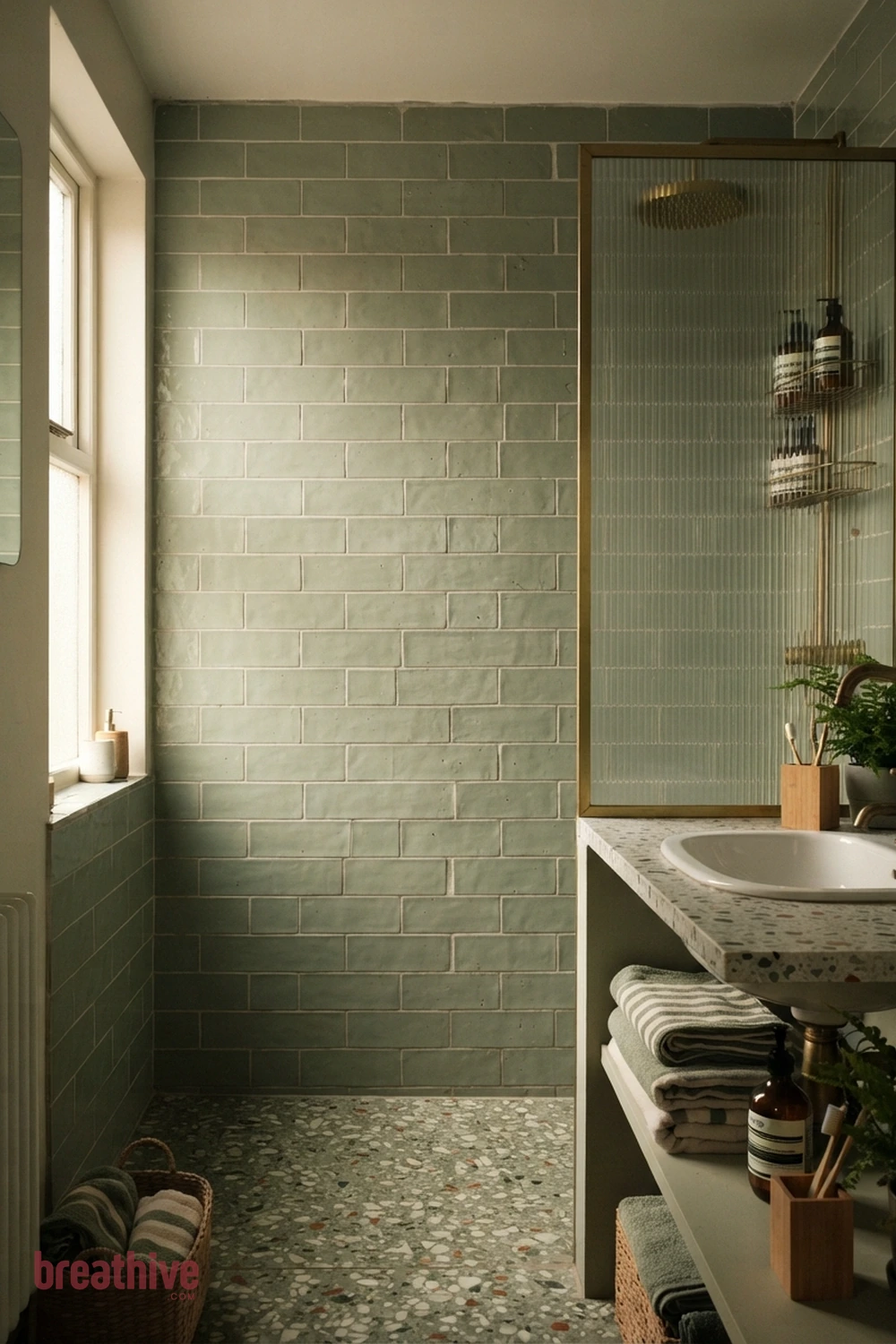 Keep Grout Lines Simple in a Small Room in a green bathroom