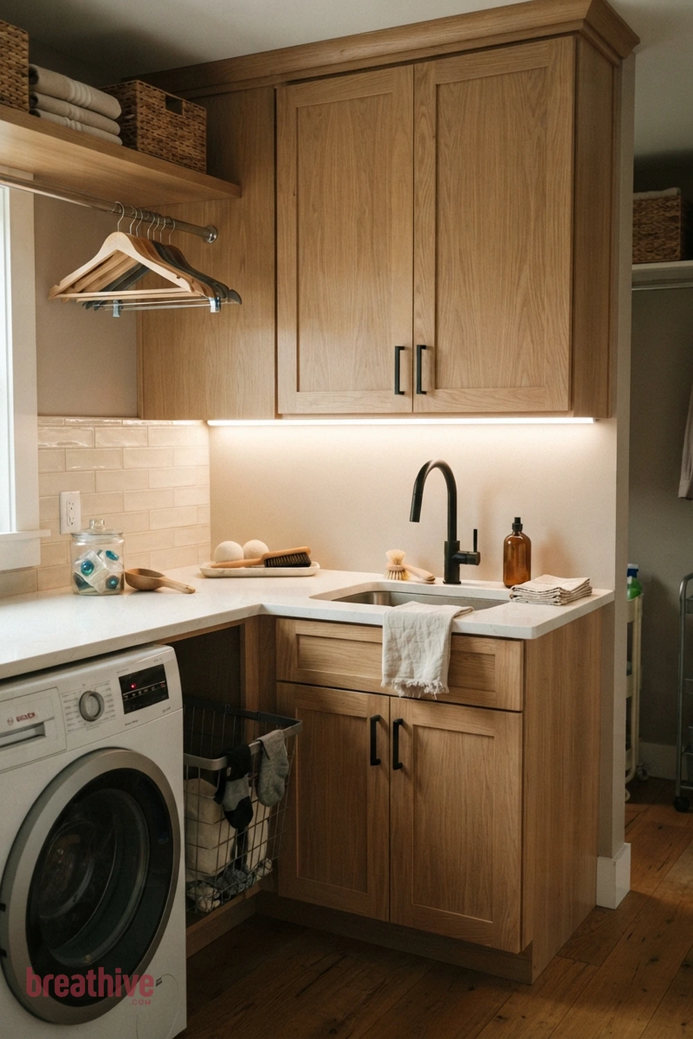 Install Task Lighting Under Upper Cabinets in a thoughtful laundry room