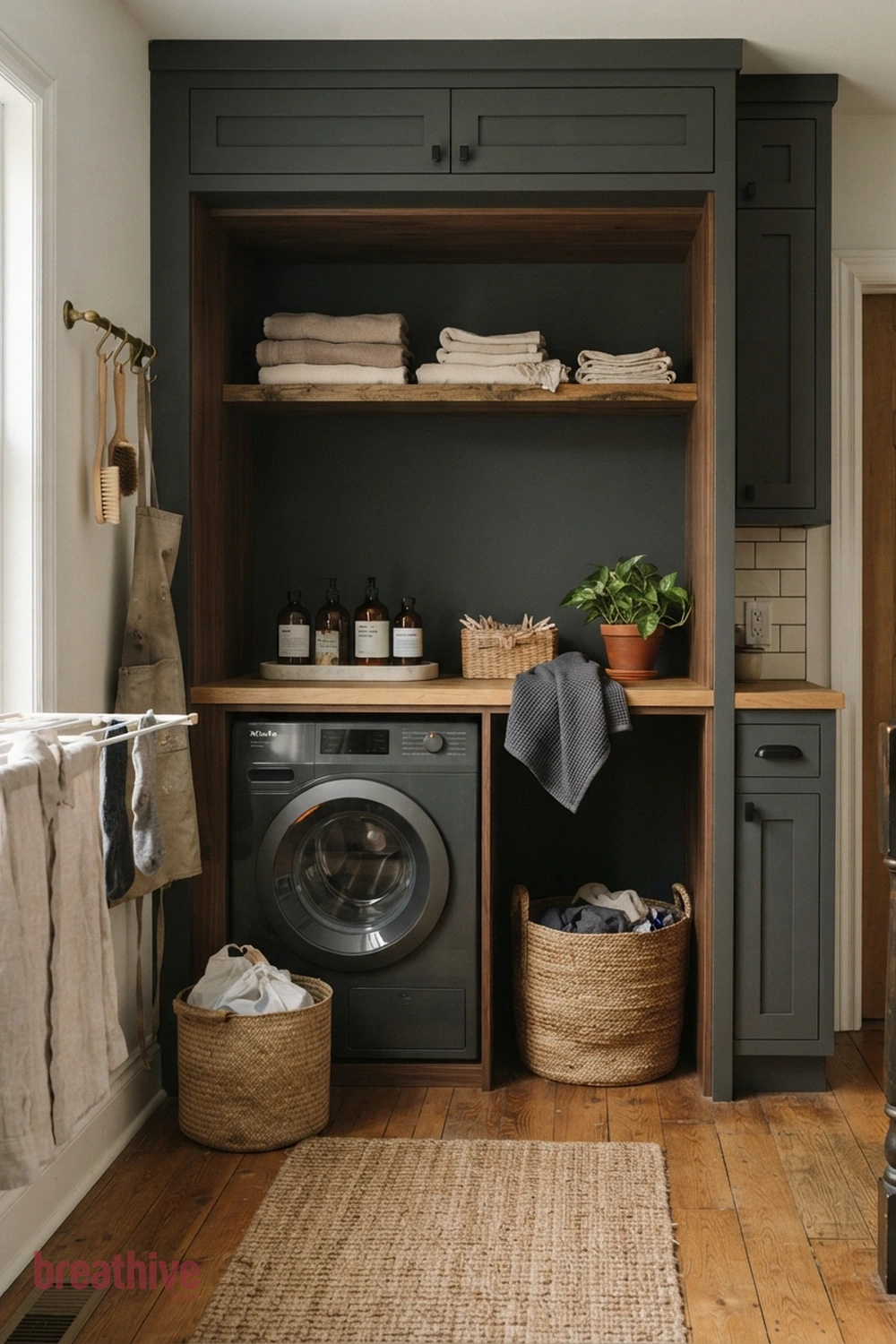 Soft Charcoal for a Cocooning Laundry Nook in a thoughtful laundry room