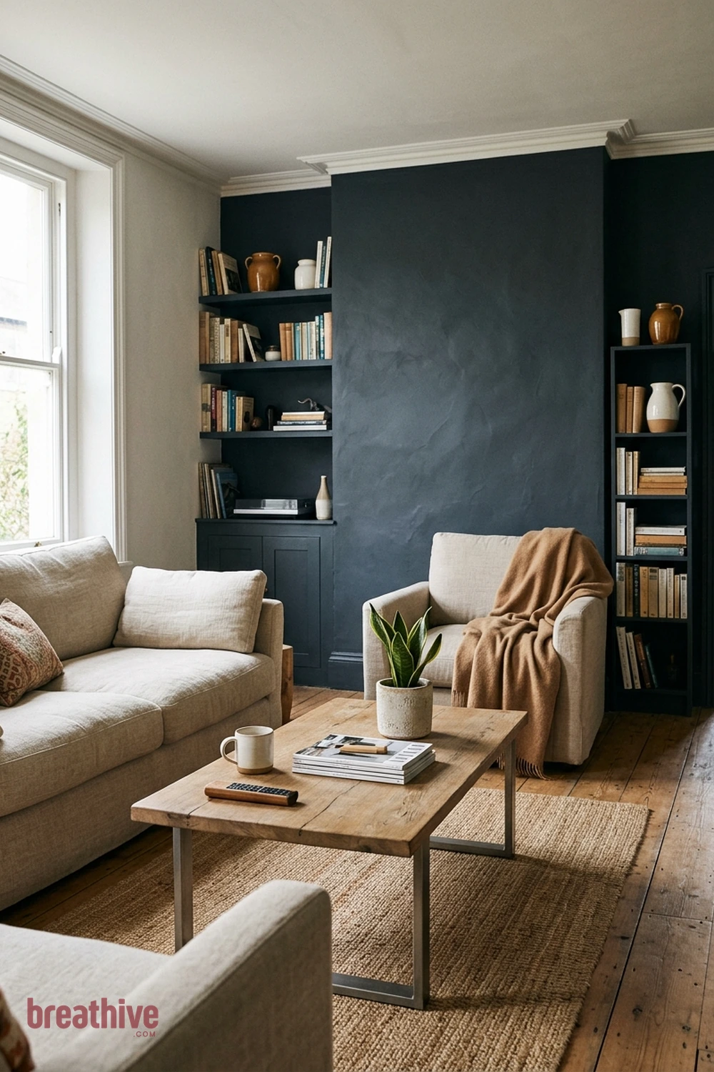 Create Depth With a Darker Far Wall in a cozy living room