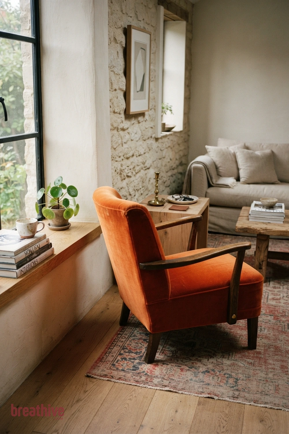 Let One Chair Introduce Color in a thoughtful living room