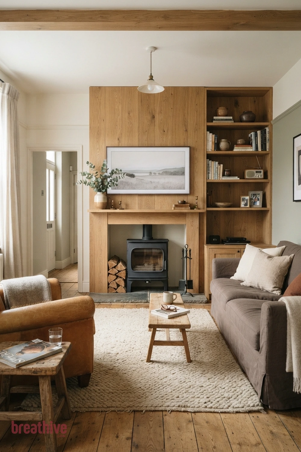 Make the Fireplace and Television Share the Wall Calmly in a thoughtful living room
