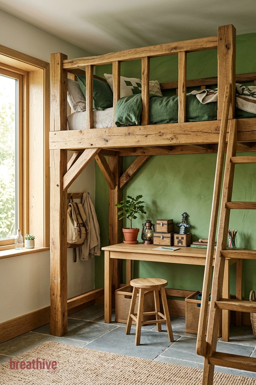 Build a Loft Bed Like a Treehouse Base in a minecraft bedroom