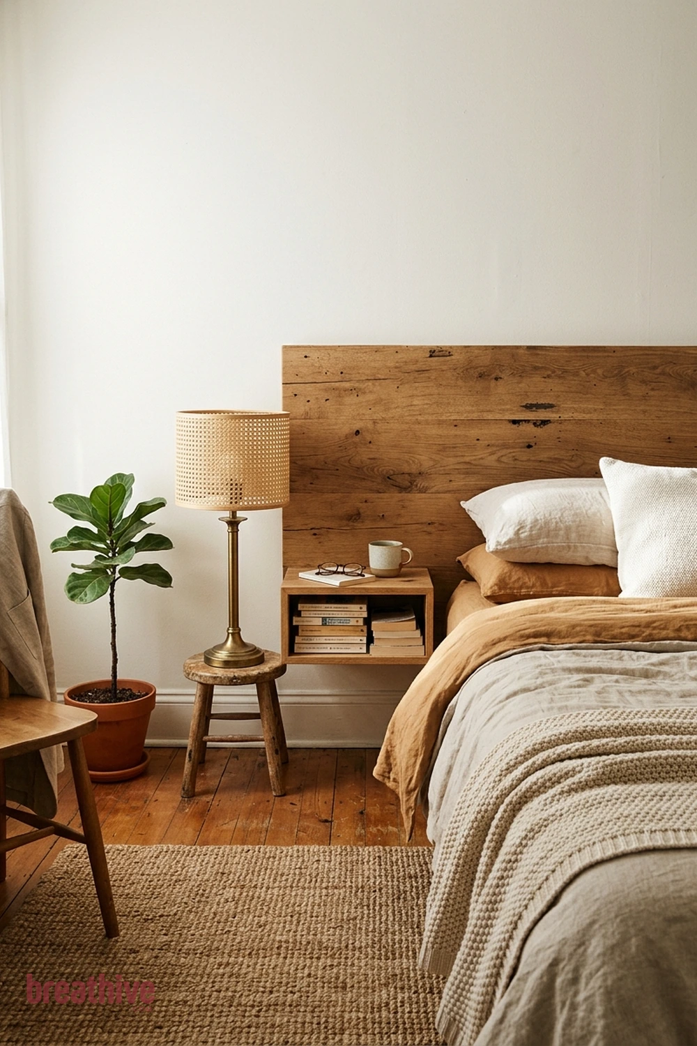 Add Warm Wood Near the Sleeping Zone in a cozy bedroom