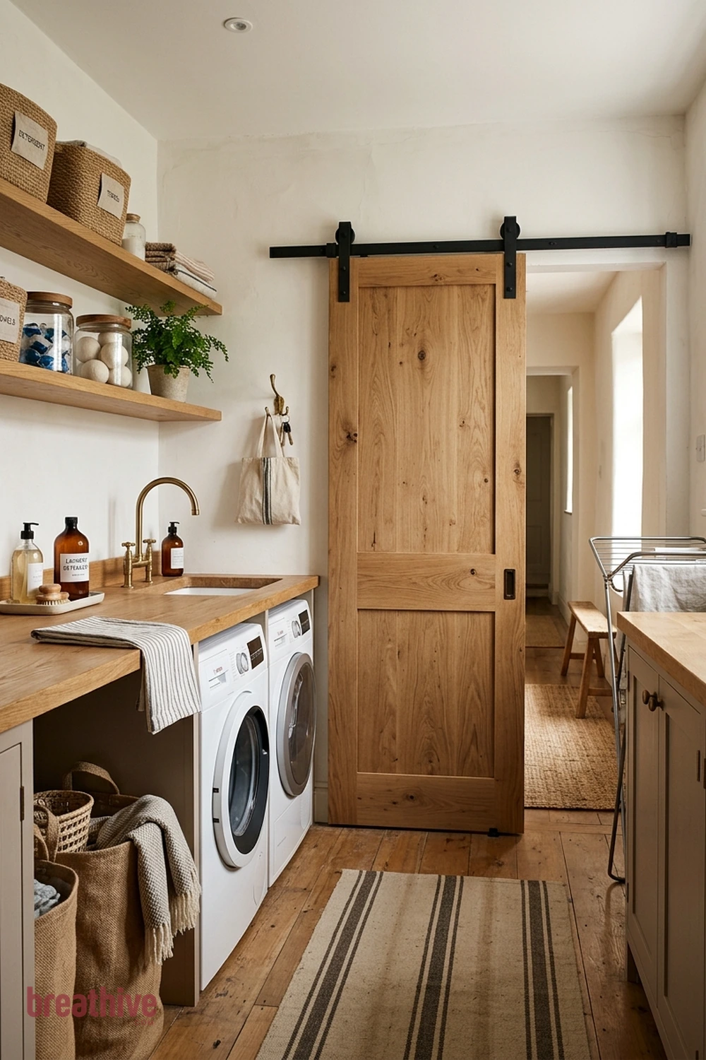 Use a Pocket or Sliding Door in a thoughtful laundry room