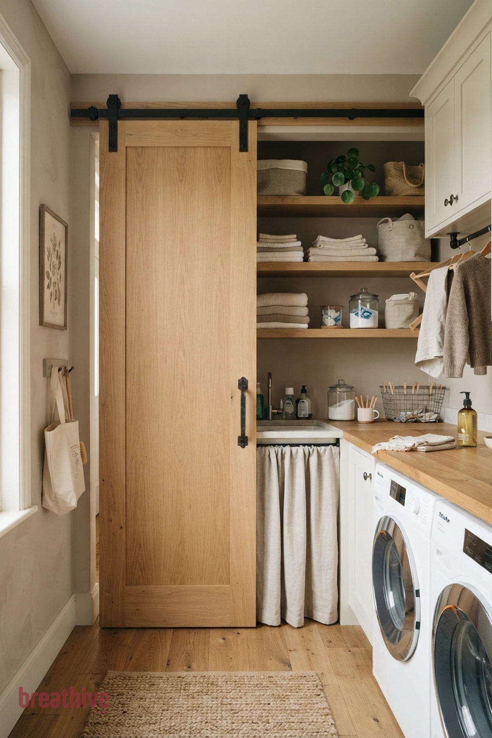 Use a Pocket or Sliding Door in a thoughtful laundry room