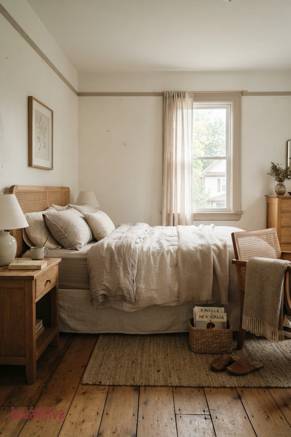 Paint Trim and Walls in Related Tones in a thoughtful bedroom