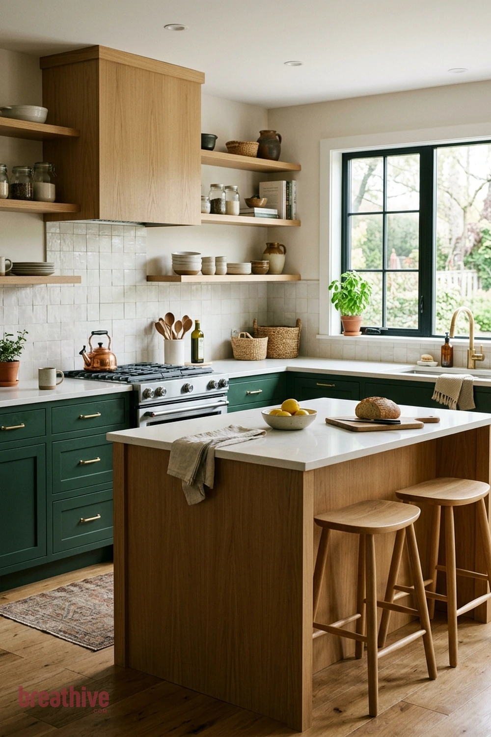 Forest Green With White Oak in a thoughtful kitchen