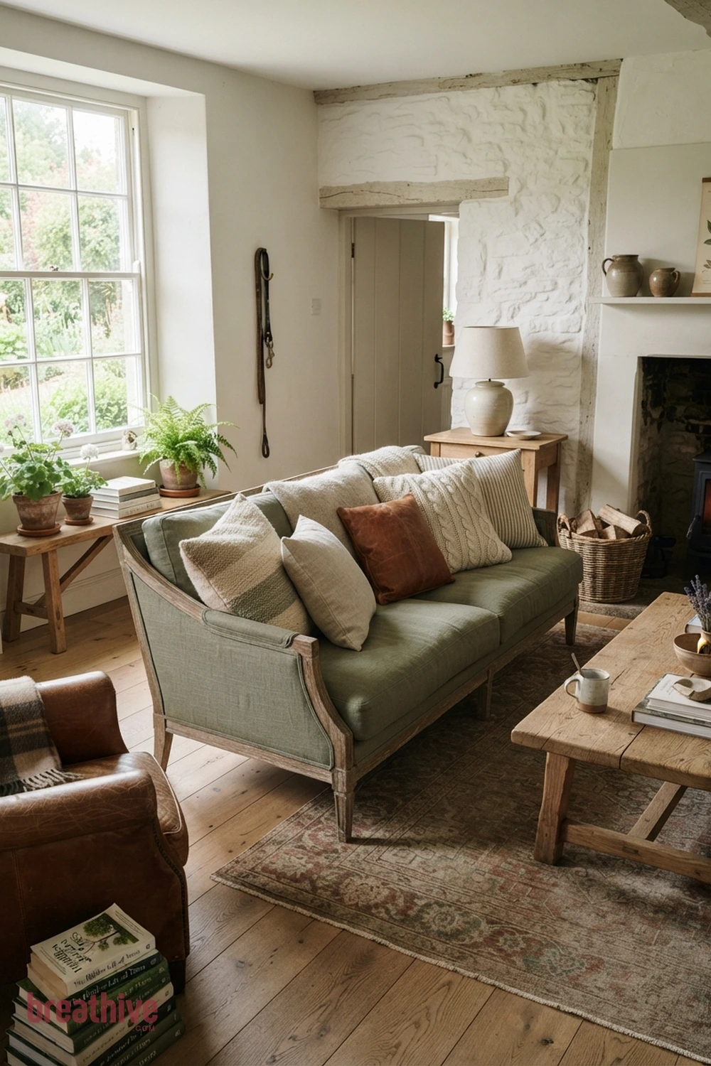Layer Pillows by Texture Rather Than Pattern Alone in a farmhouse living room