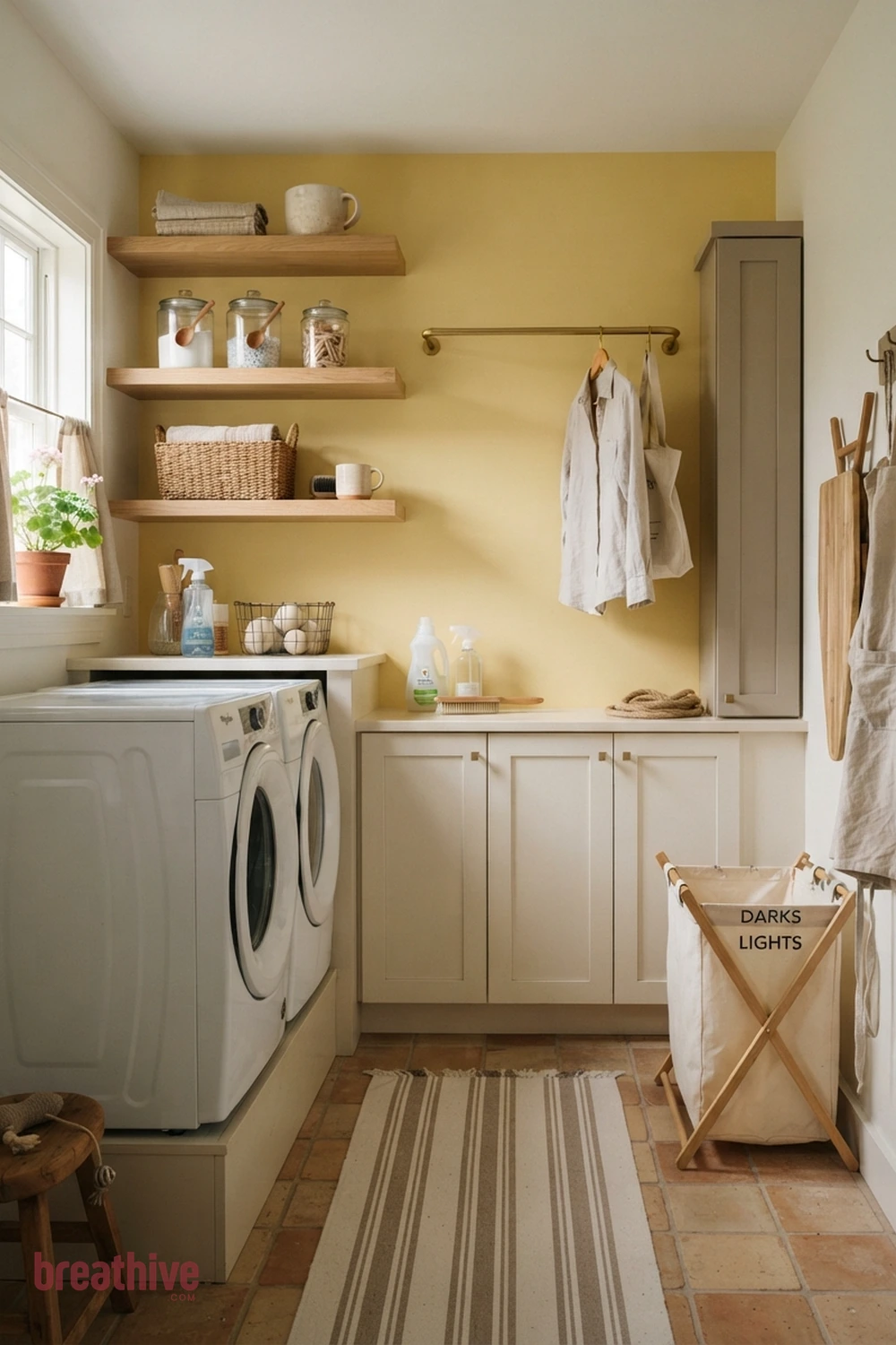 Buttercream for a Cheerful Small Room in a thoughtful laundry room