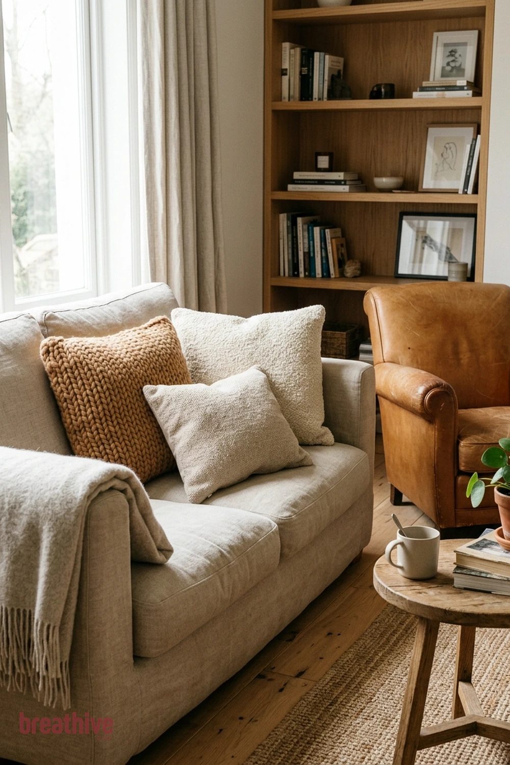 Layer Pillows by Texture Rather Than Pattern Alone in a cozy living room