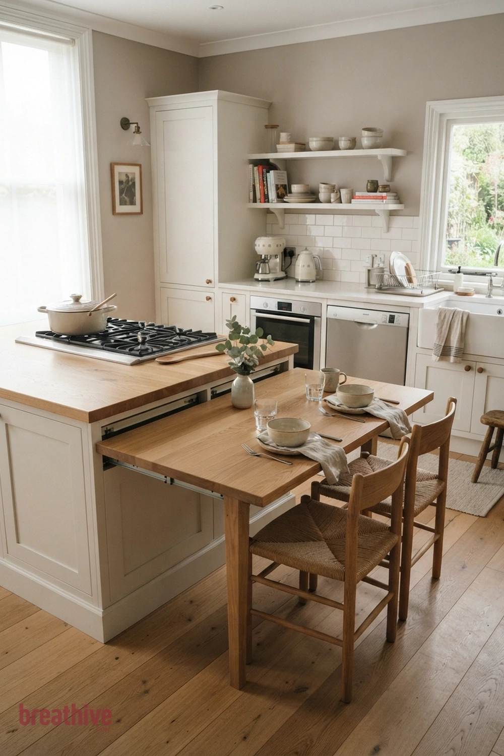 Island With a Hidden Extendable Table in a thoughtful kitchen
