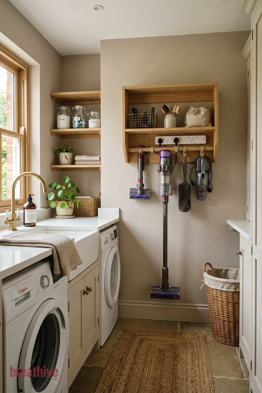 Create a Charging Spot for Cleaning Tools in a thoughtful laundry room