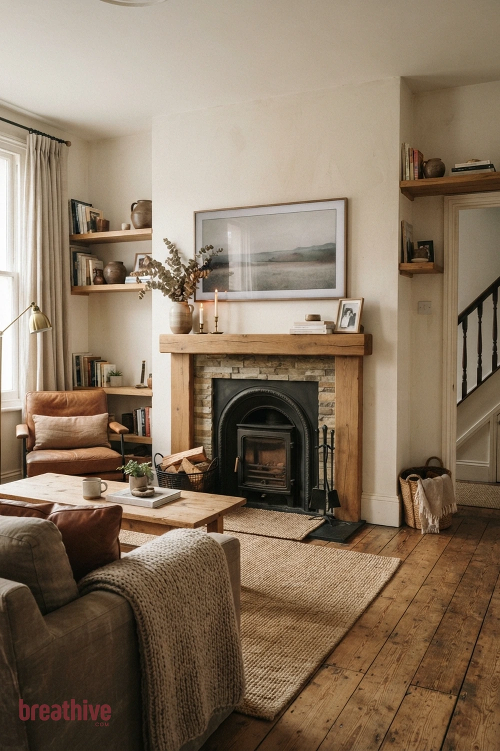 Make the Fireplace and Television Share the Wall Calmly in a thoughtful living room