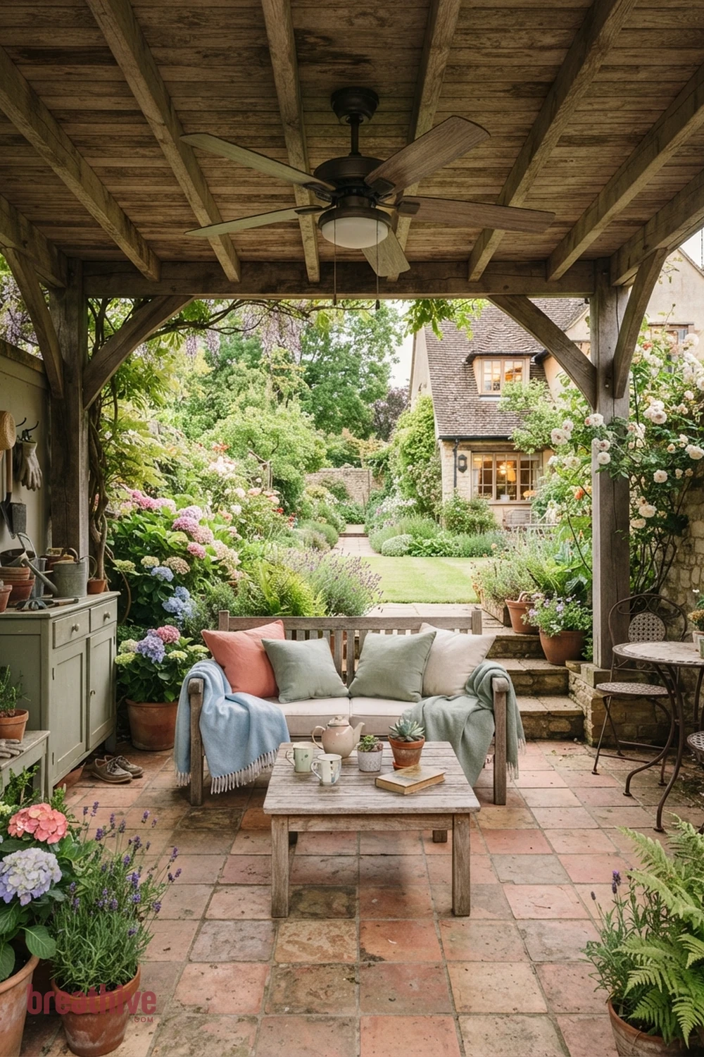 Add a Ceiling Fan Under a Covered Area in a whimsical garden