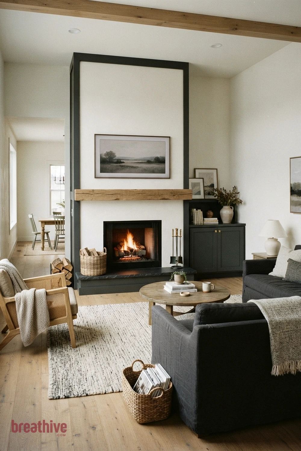 Make the Fireplace and Television Share the Wall Calmly in a modern farmhouse living room