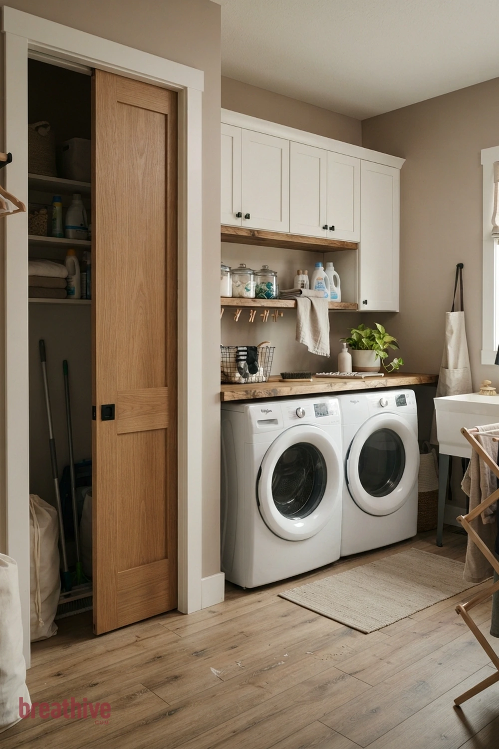Use a Pocket or Sliding Door in a thoughtful laundry room
