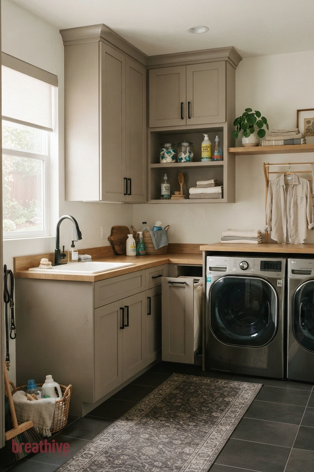 Choose Cabinet Colors That Hide Scuffs in a thoughtful laundry room