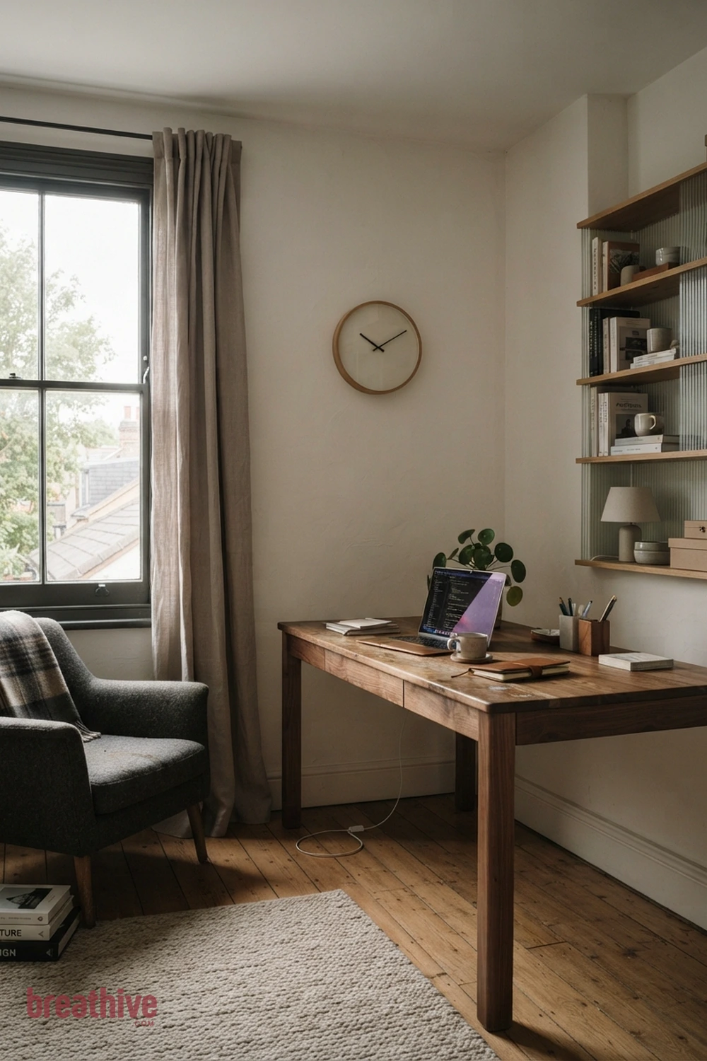 Add a Clock That Does Not Dominate in a thoughtful home office