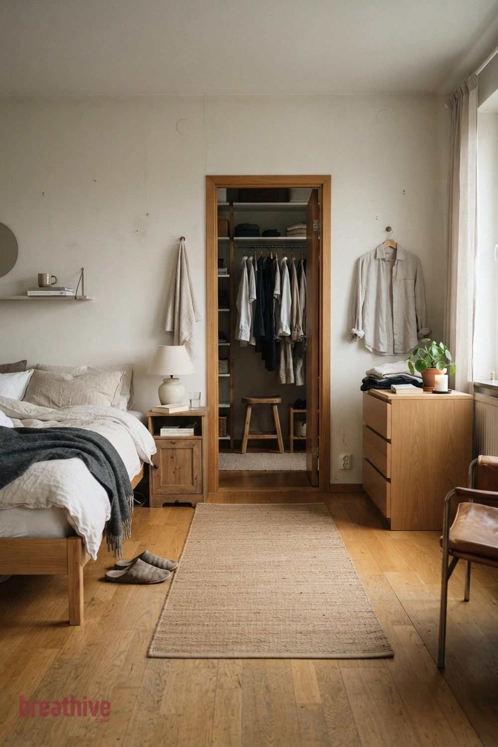 Keep the Path to the Closet Clear in a minimalist bedroom