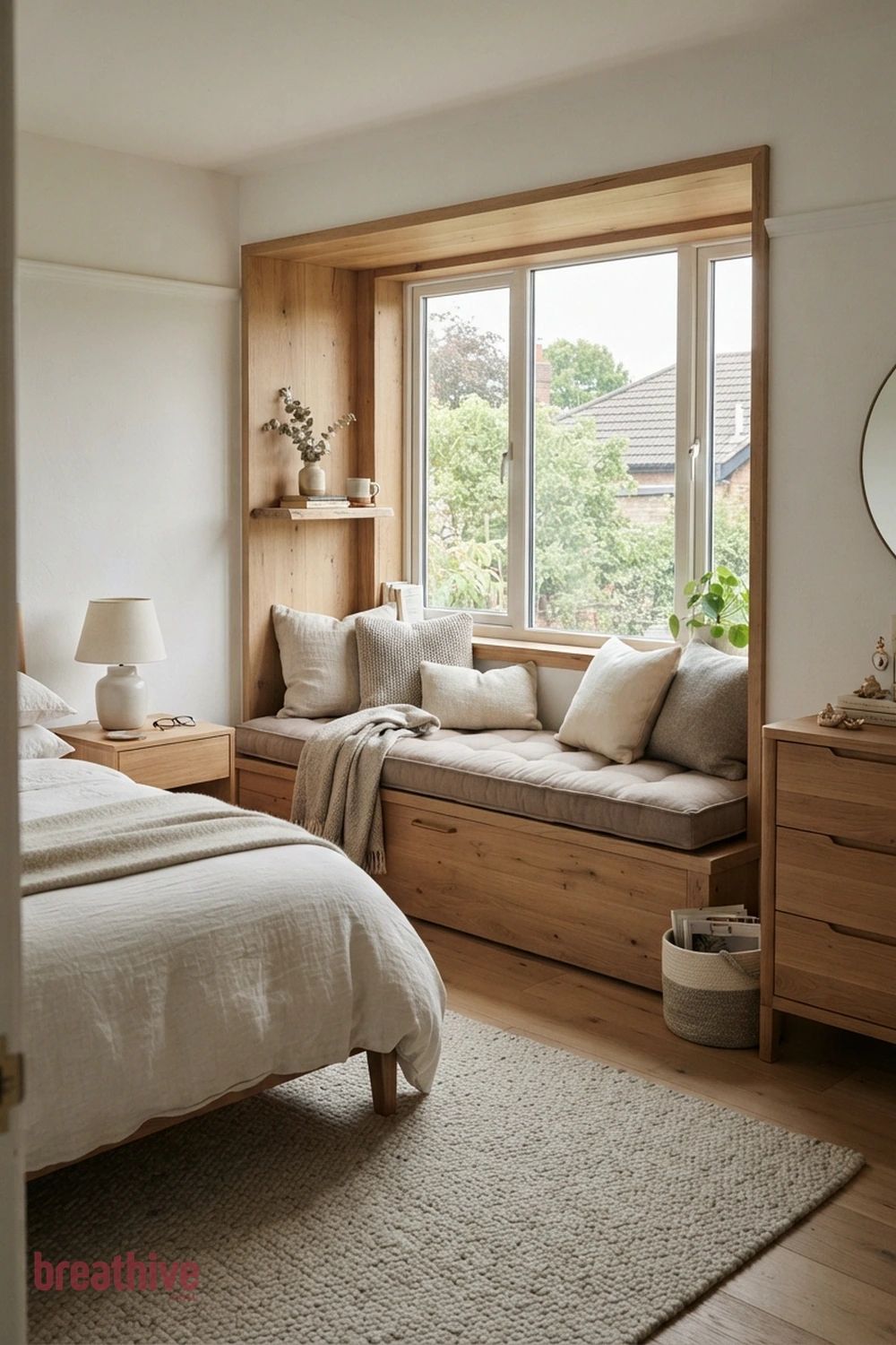 Build a Window Seat With Hidden Storage in a thoughtful bedroom