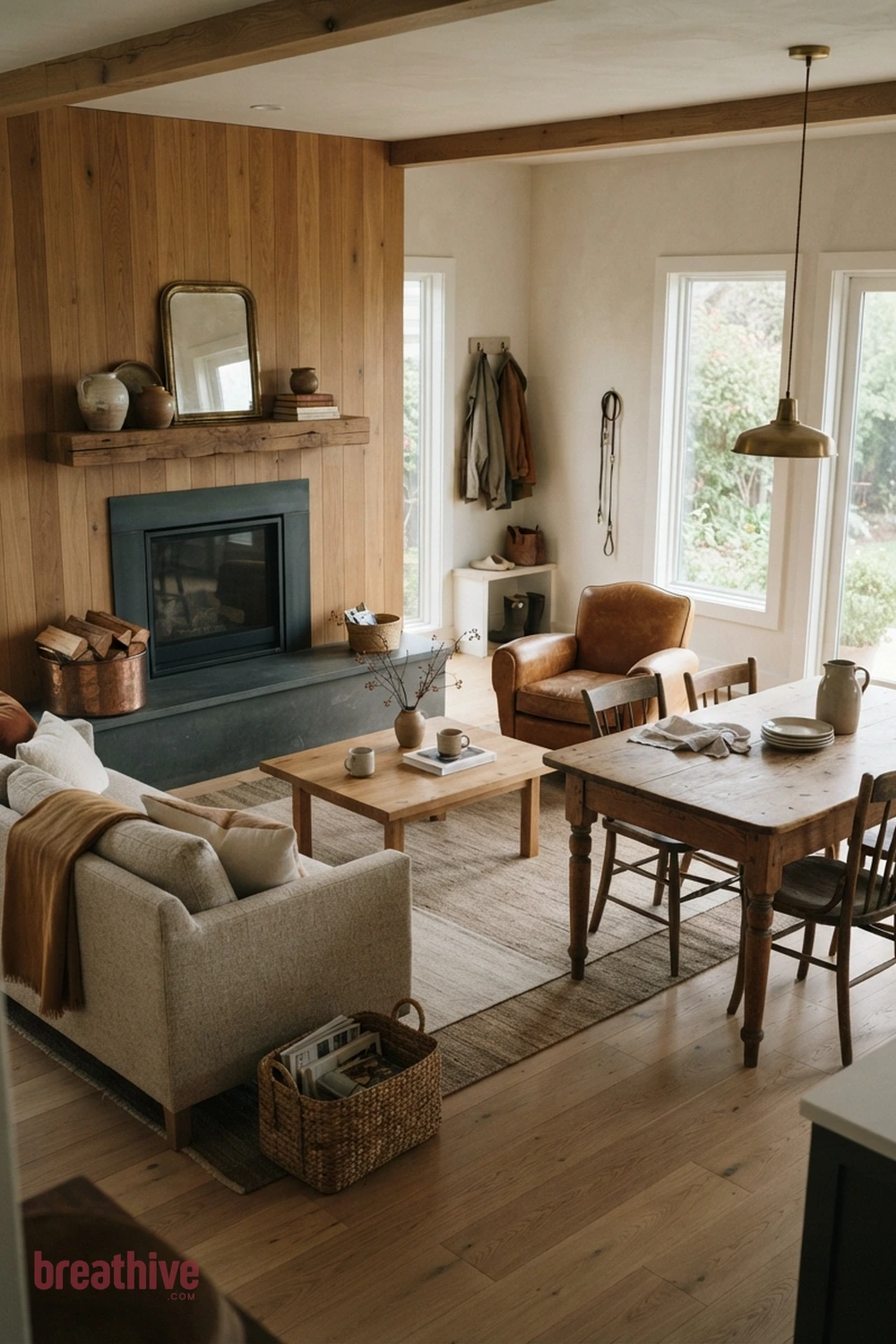 Use Warm Wood to Soften Modern Lines in a cozy home decor