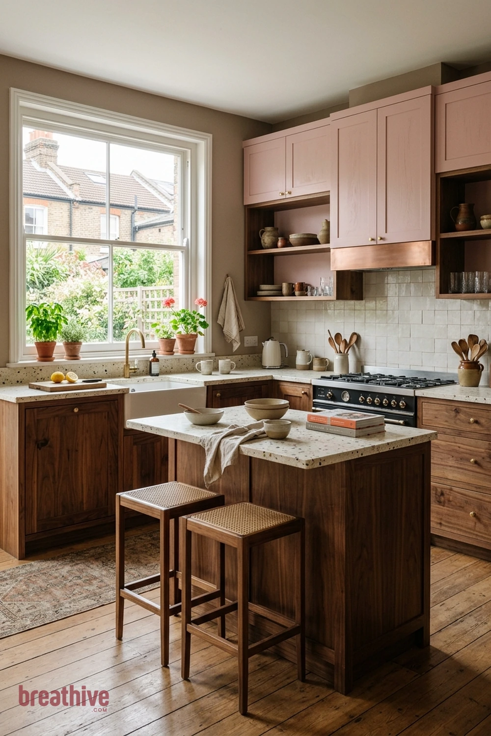 Soft Pink With Walnut in a thoughtful kitchen