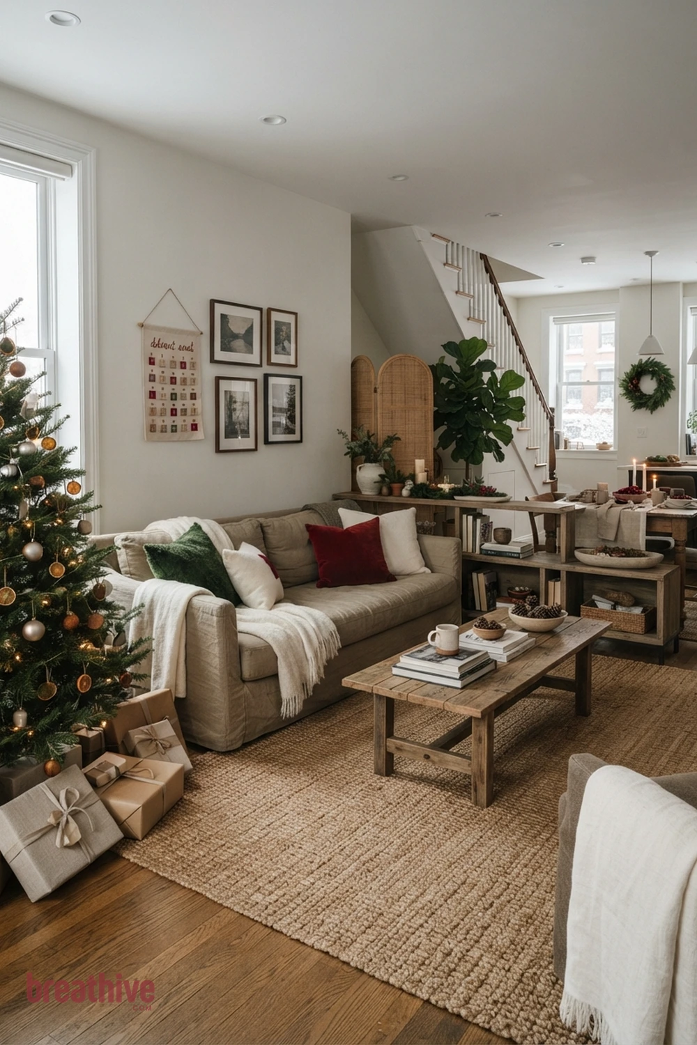 Create a Soft Boundary in an Open Plan in a christmas living room
