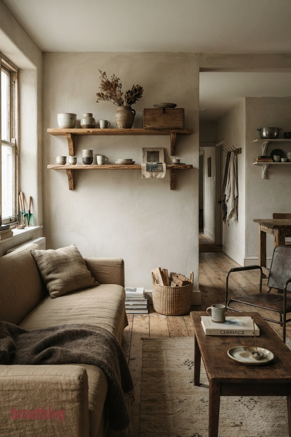 Use Warm Wood to Soften Modern Lines in a wabi-sabi home decor