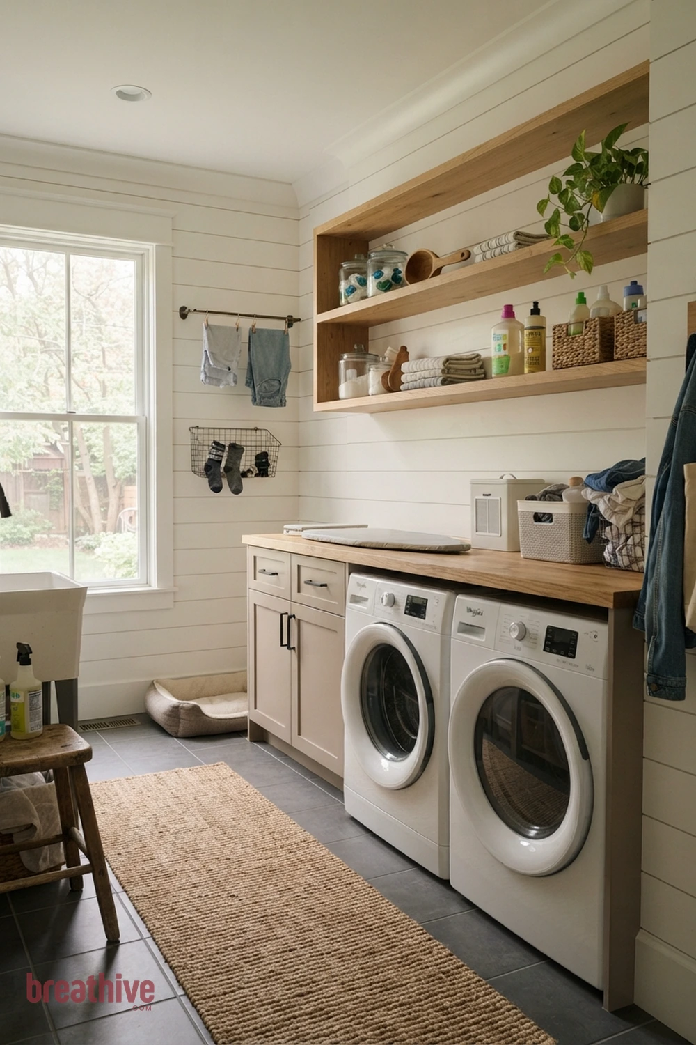 Choose Cabinet Colors That Hide Scuffs in a thoughtful laundry room
