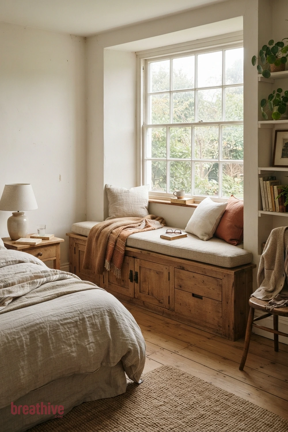Build a Window Seat With Hidden Storage in a cozy bedroom