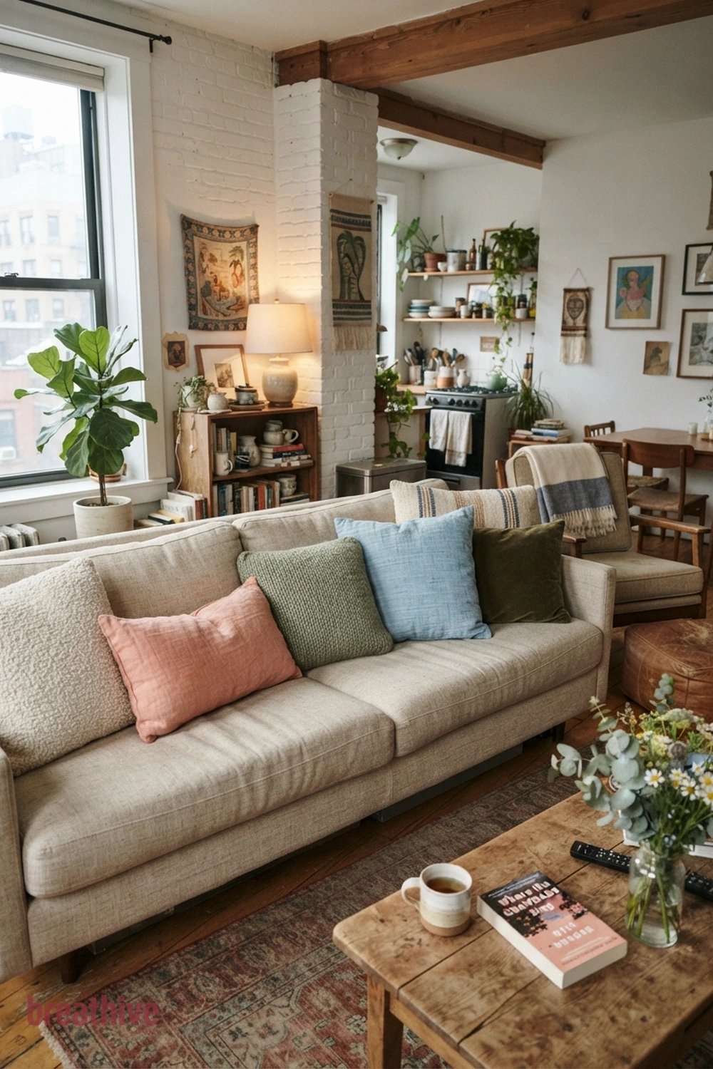 Layer Pillows by Texture Rather Than Pattern Alone in a whimsical apartment