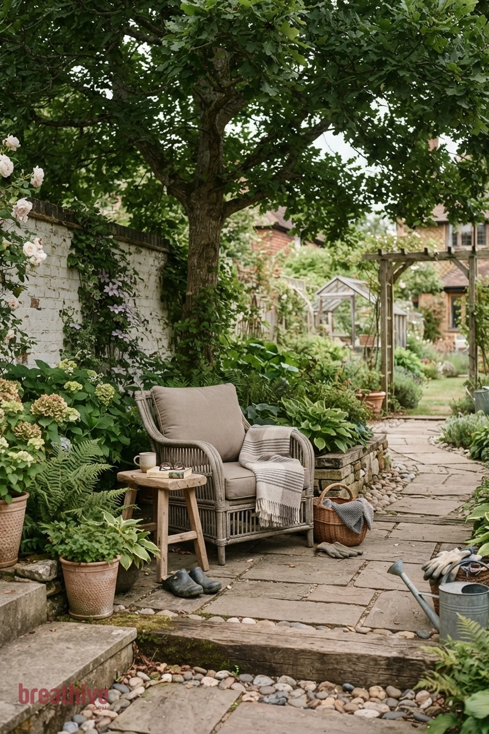 Create a Reading Seat Under Natural Shade in a thoughtful outdoor
