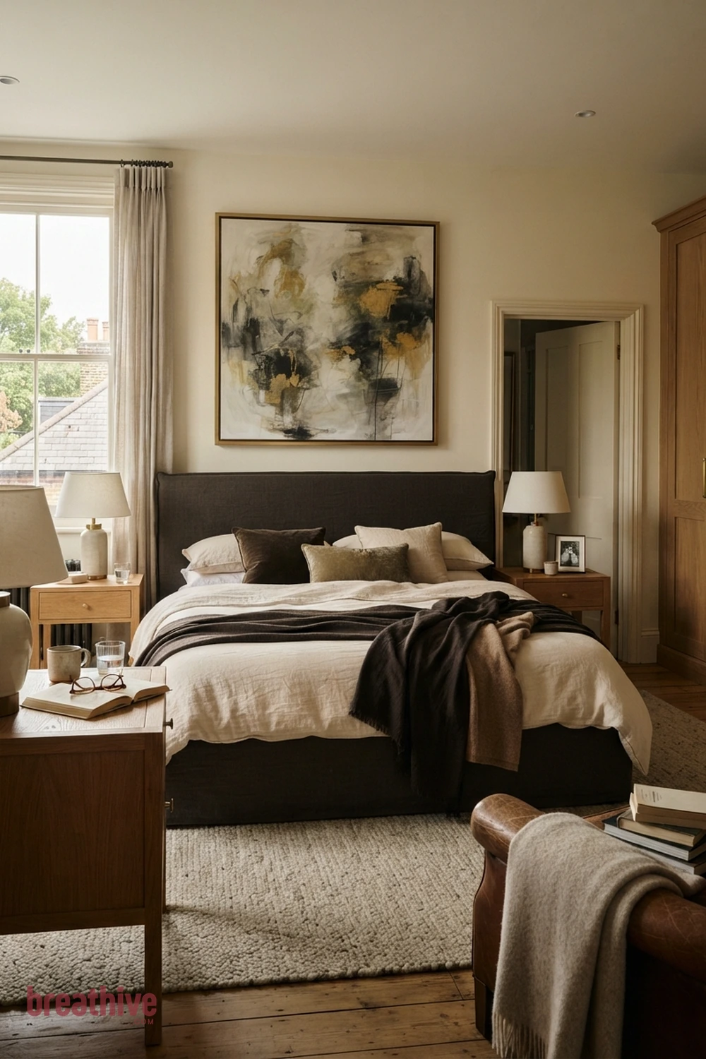 A Framed Art Focal Point in a luxury bedroom