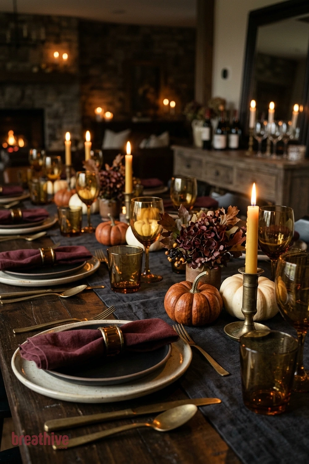 dinner party Halloween dining room idea with tight vignette showing scale, repetition, and how a small seasonal accent coordinates with functional items