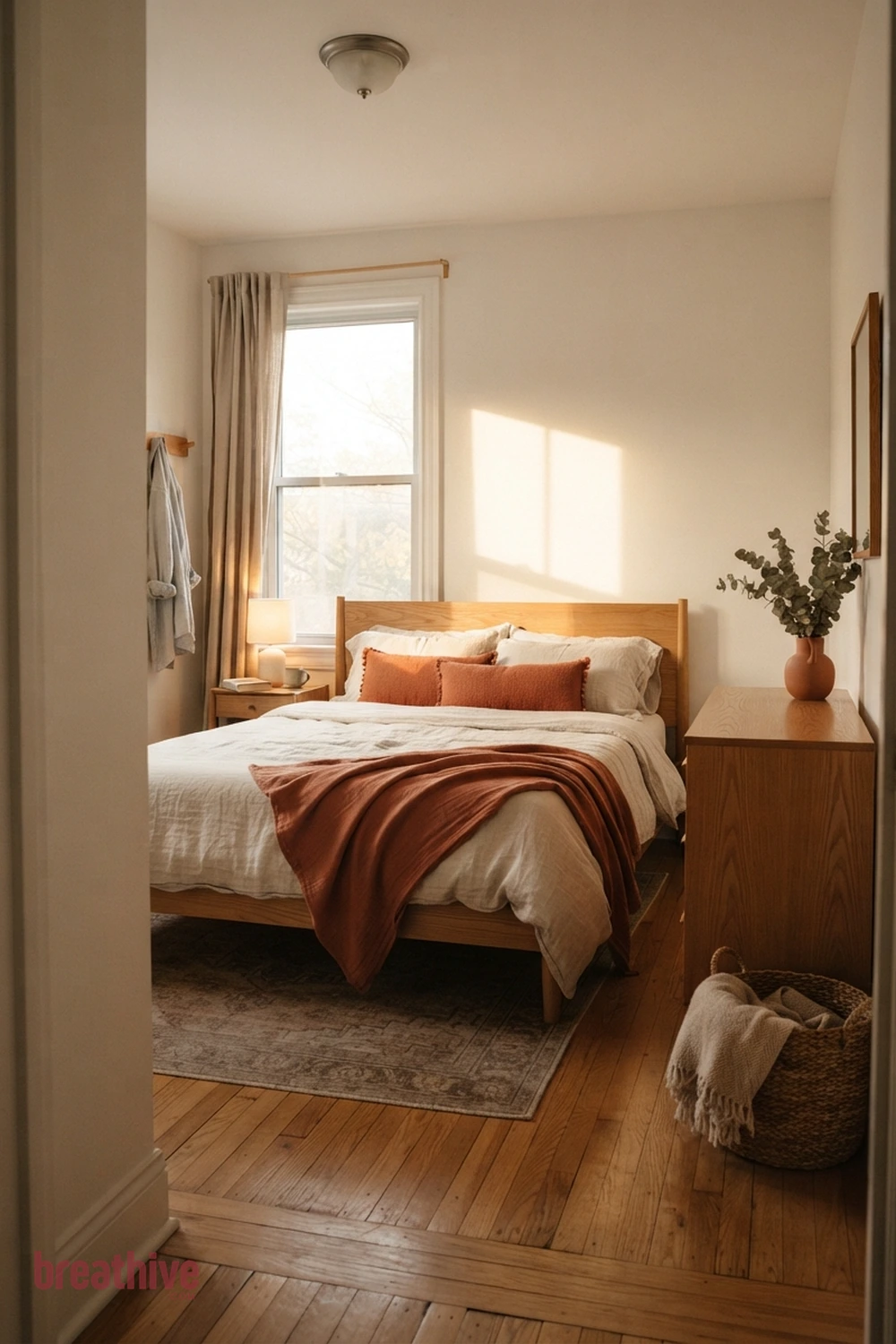 Let One Accent Color Repeat Three Times in a thoughtful bedroom