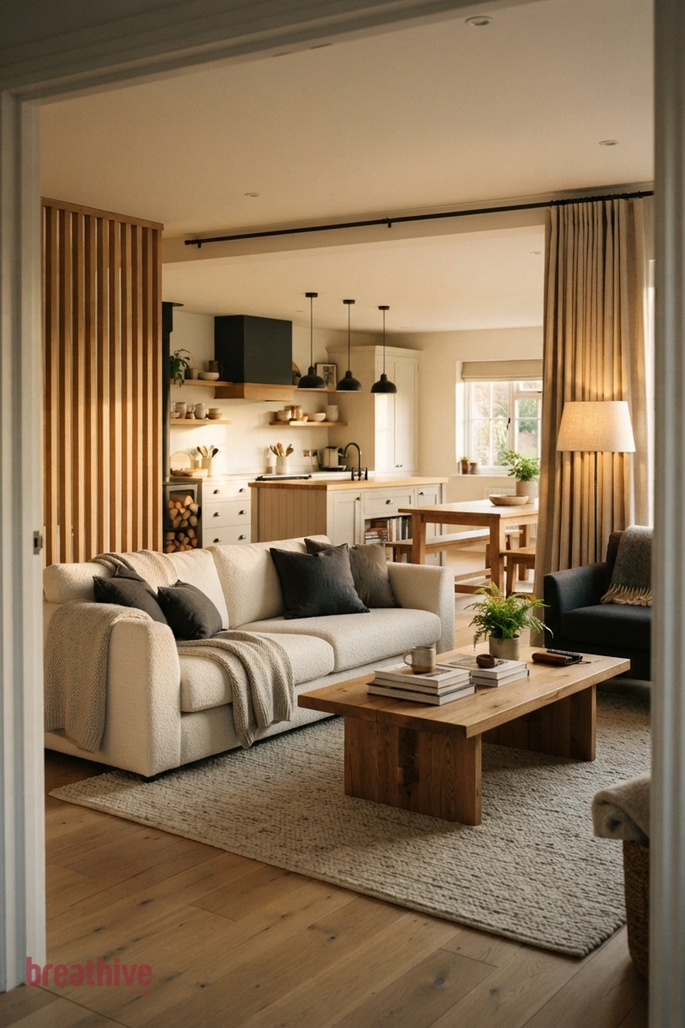 Create a Soft Boundary in an Open Plan in a modern farmhouse living room