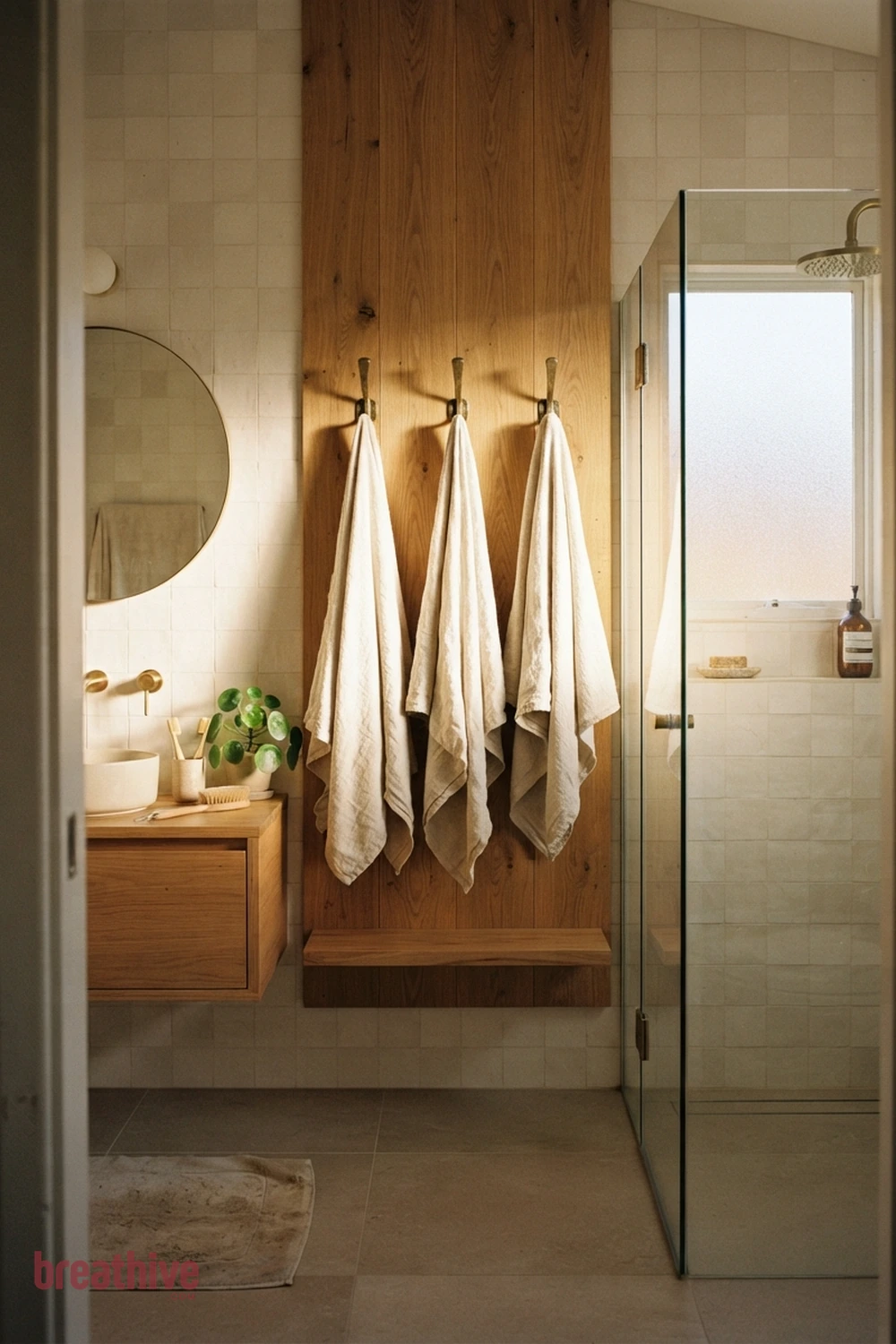 Add Towel Hooks Where Hands Naturally Reach in a thoughtful bathroom