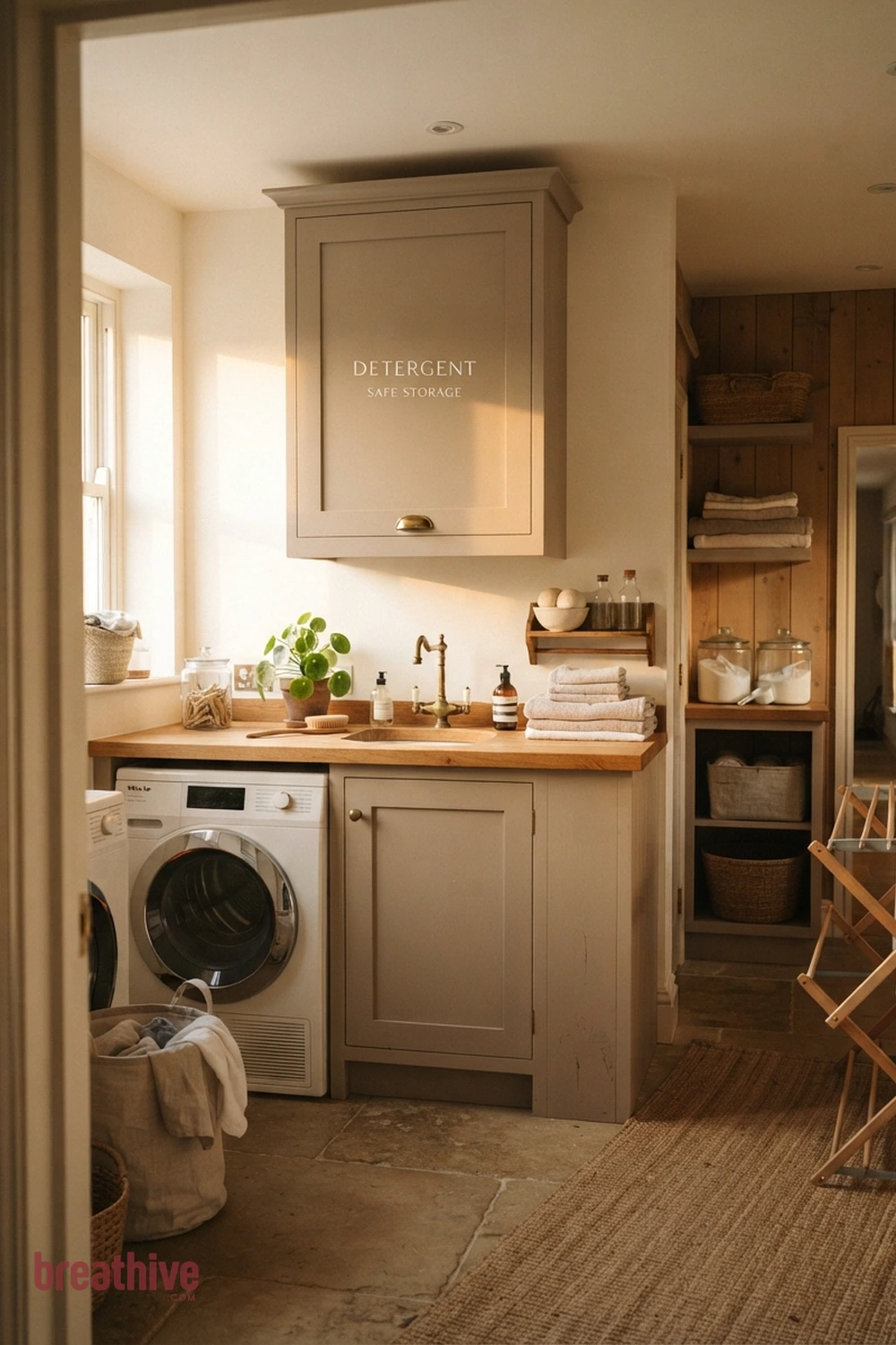 Keep Detergent in Safe, Closed Storage in a thoughtful laundry room